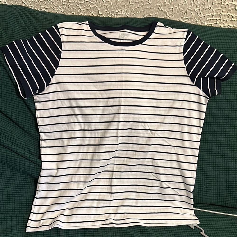 Lands' End Navy and White Striped Short Sleeve Tee